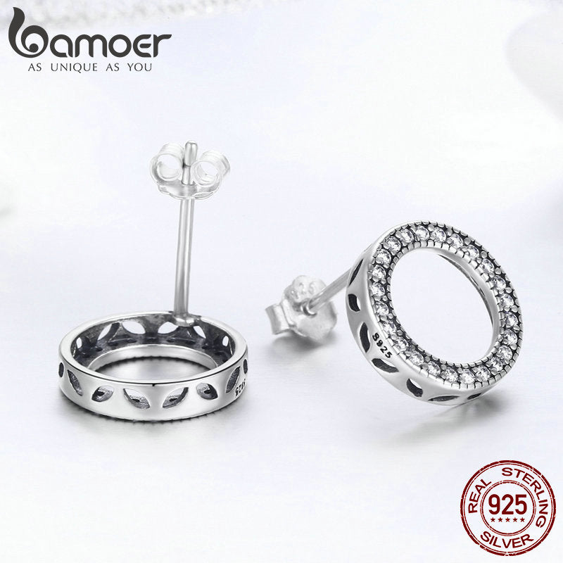 Sterling Silver Luminous Round Circle Earrings for Women