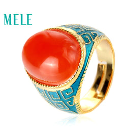 MELE 925 Sterling Silver Natural South Red Agate 13mm*18mm Trendy Ring