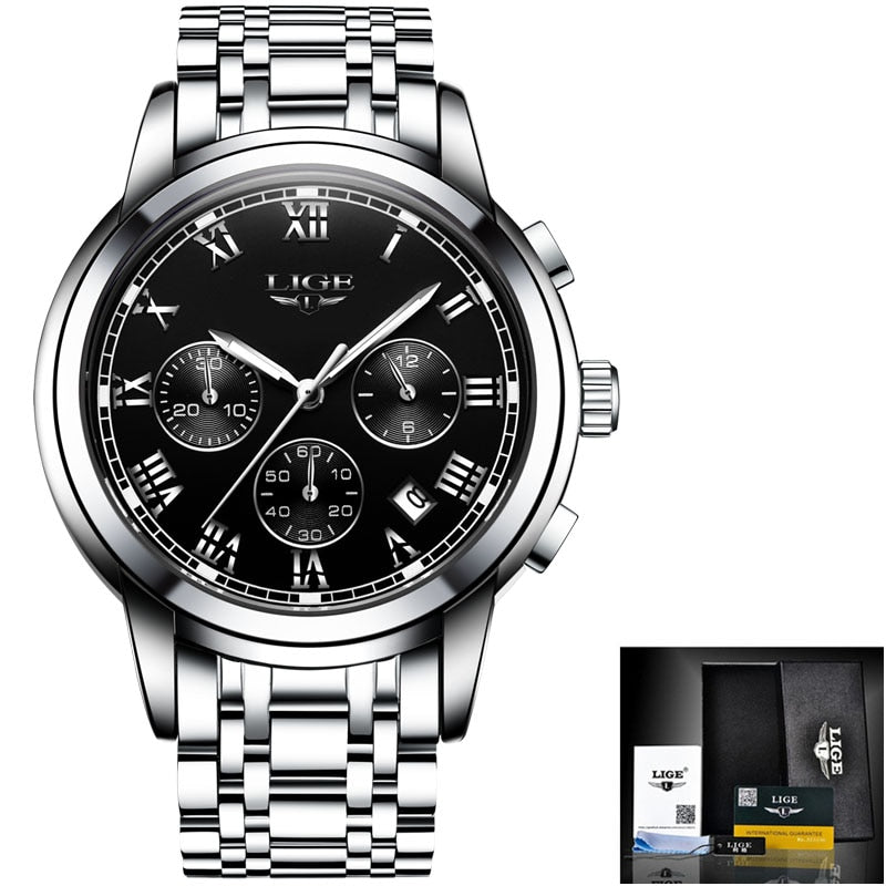 Reloj Hombre LIGE All Gold Watches Mens 2020 Luxury Fashion Quartz Wristwatch Analog Chronograph Men Watch Waterproof Clock+Box