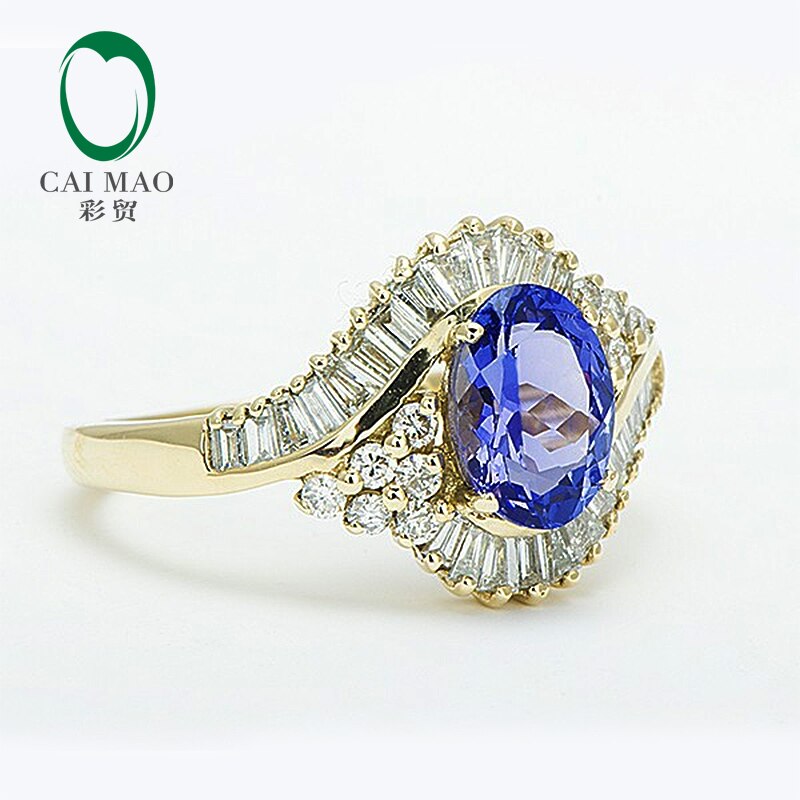 14K Yellow Gold Natural Diamond & Blue Tanzanite Ring for Women