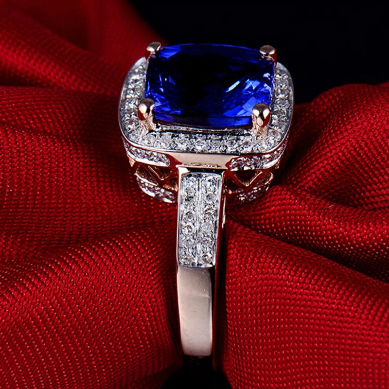 14K Rose Gold Tanzanite Cushion Engagement Ring