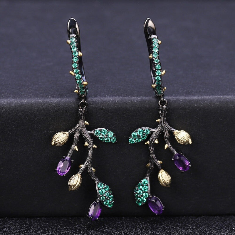 Sterling Silver Amethyst Cocktail Ring and Earrings Set for Women