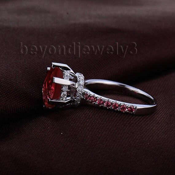 14K White Gold Red Ruby Ring for Women