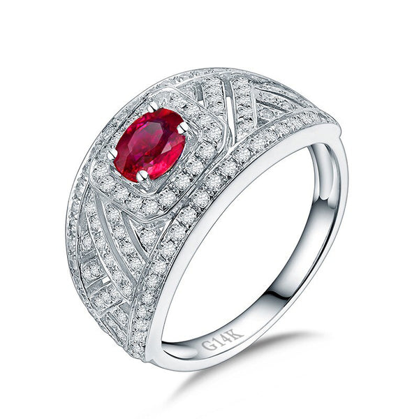 14K White Gold Red Ruby and Diamond Ring for Women