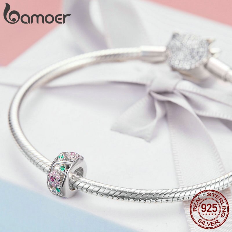 BAMOER 925 Sterling Silver Flower Tree Leaves Dazzling CZ Spacer Beads fit Bracelets