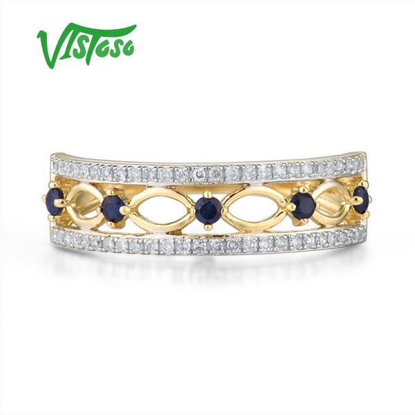 14K Yellow Gold Diamond and Blue Sapphire Ring for Her