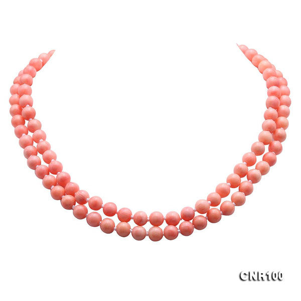 YX Elegant Handmade 2 Rows 8mm Round Pink Coral Necklace