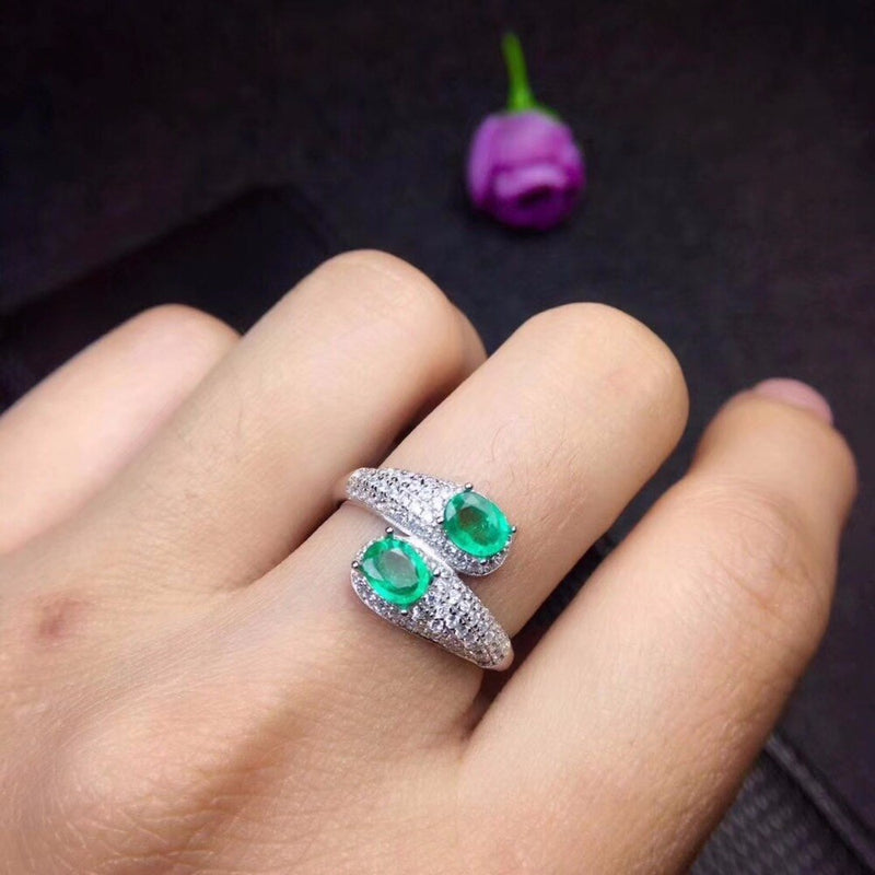 Sterling Silver Natural Emerald Ring 0.