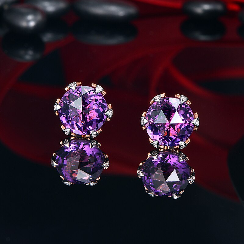 14k Rose and White Gold Amethyst Stud Earrings with Diamonds for Women