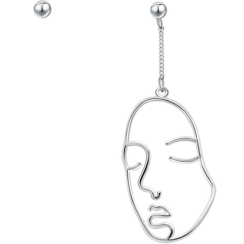925 Sterling Silver Trendy Asymmetry Face Drop Earrings