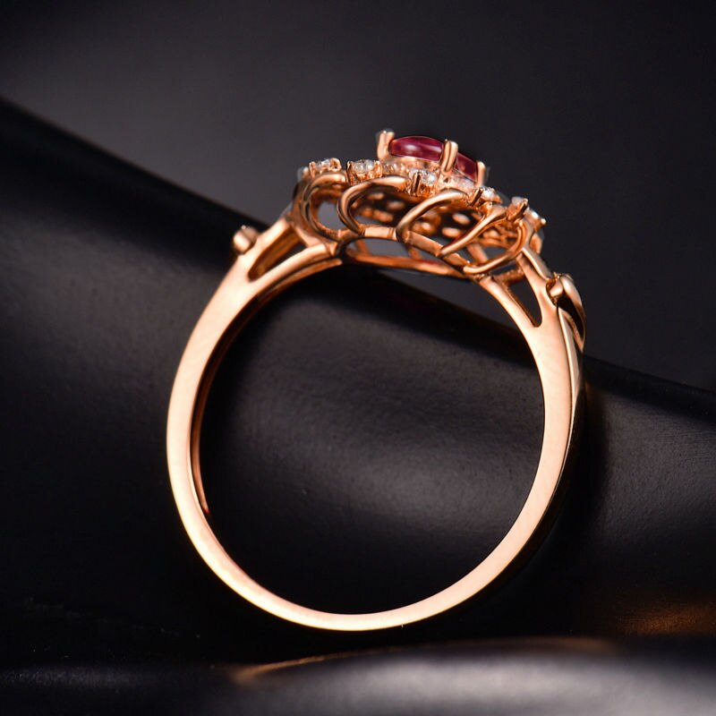 18K Rose Gold Ruby Diamond Ring for Women