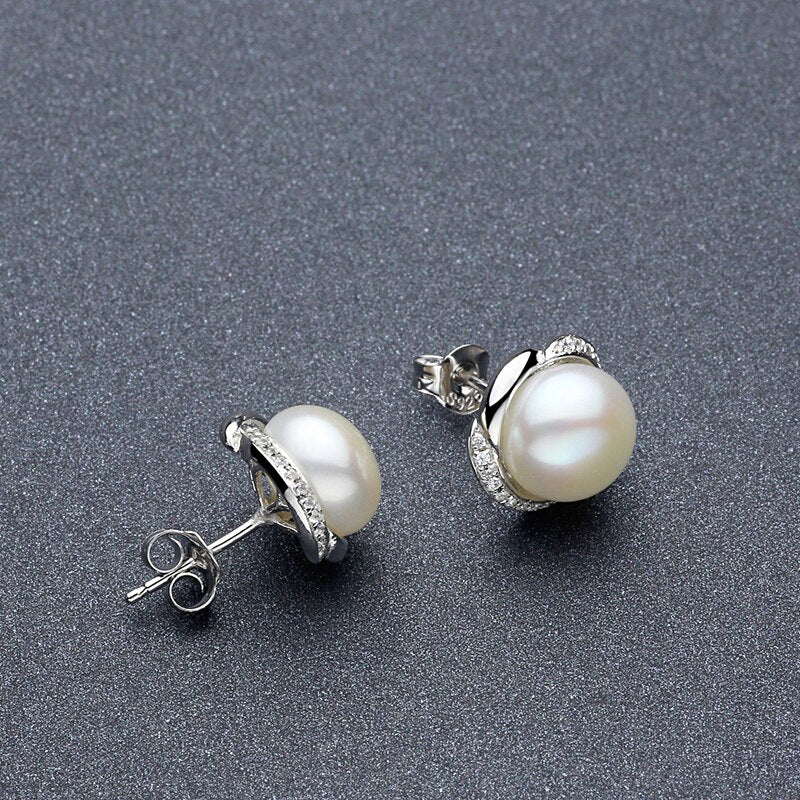 Sinya 925 Sterling Silver Natural 10-11mm Pearl Ring Earrings & Necklace Jewelry Set