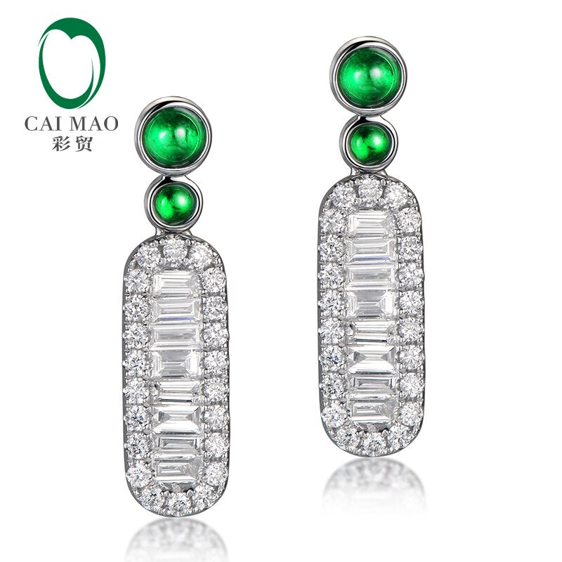 14k White Gold Emerald and Diamond Drop Earrings for Women