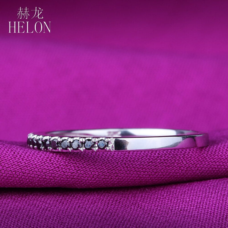 HELON 925 Sterling Silver 100% Genuine Black Diamond Band Exquisite Style Ring
