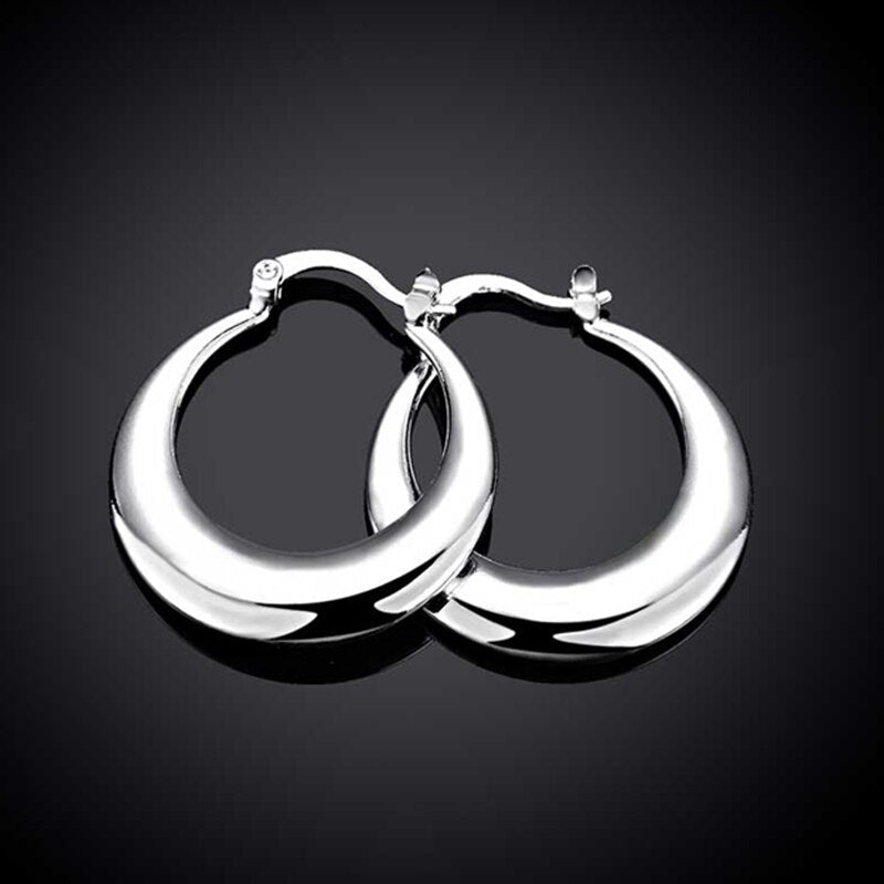 925 Silver Fashion Moon Hoop Earrings