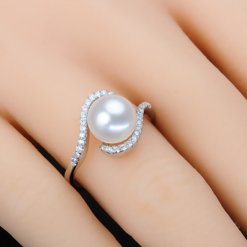 ZHBORUINI Fashion Pearl Ring Natural Freshwater Pearl Jewelry Zircon Ring 925 Sterling Silver Jewelry For Women Gift