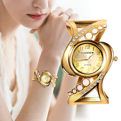 Gold-Plated Quartz Crystal Rhinestone Bracelet Watch for Women