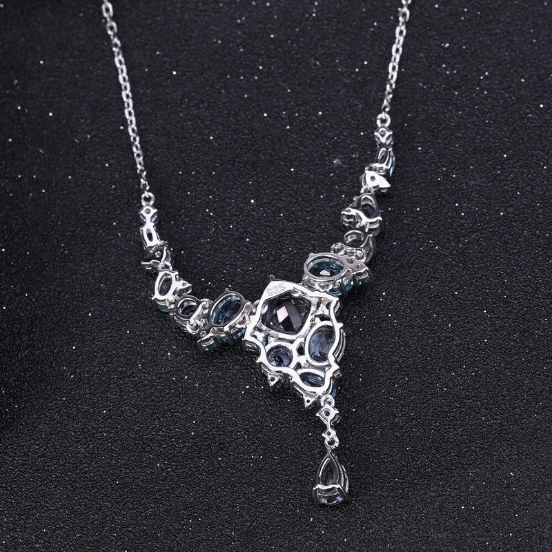 925 Sterling Silver Natural Quartz Topaz Geometric Link Necklace for Women