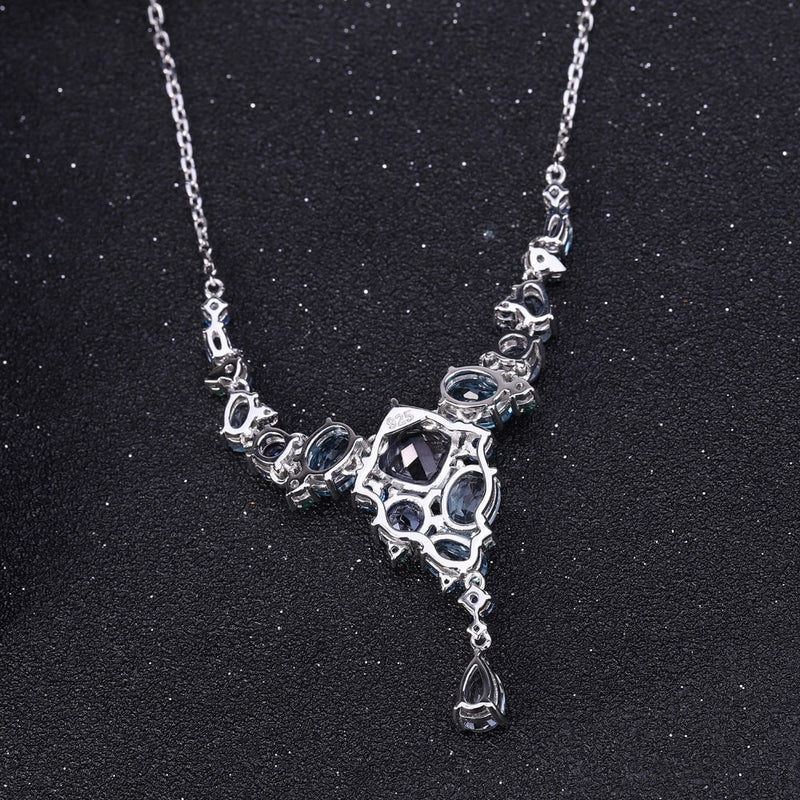 925 Sterling Silver Natural Quartz and Topaz Geometric Link Necklace for Women