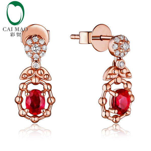 14k Rose Gold 0.50ct Ruby & Diamond Drop Earrings for Her