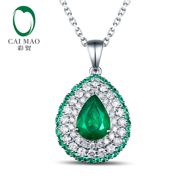 18K Gold 1.63ctw Emerald & Diamond Pear Shape Pendant for Her