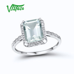 VISTOSO 14K 585 White Gold Shiny Diamond Limpid Sky Blue Topaz/Green Amethyst Ring