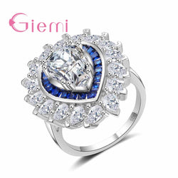 Sparkly Mystic Cubic Zircon Flower Ring Paved Water Drop Crystal 925 Sterling Silver Jewelry for Women Wedding Propose