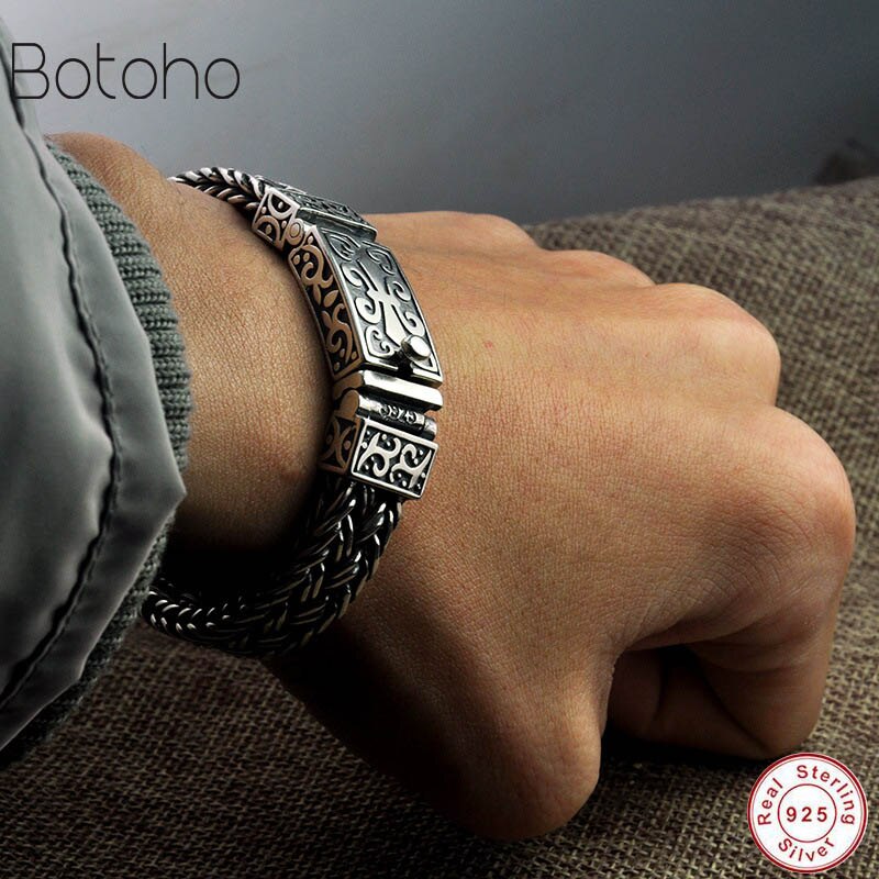 925 Sterling Silver Vintage Punk Rock Thai Bracelet