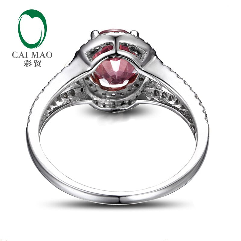 14K White Gold 1.3ct Pink Tourmaline Diamond Engagement Ring for Her