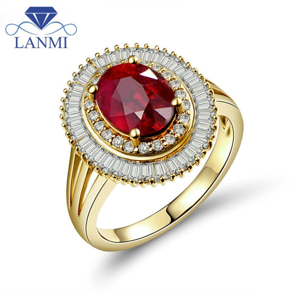 14K Yellow Gold Ruby and Diamond Ring for Women