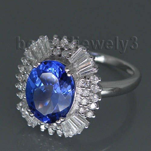 14K White Gold Tanzanite Oval 8x10mm Ring for Women