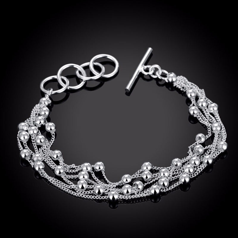 Trendy 925 Sterling Silver Six Tassel & Beads Bracelet