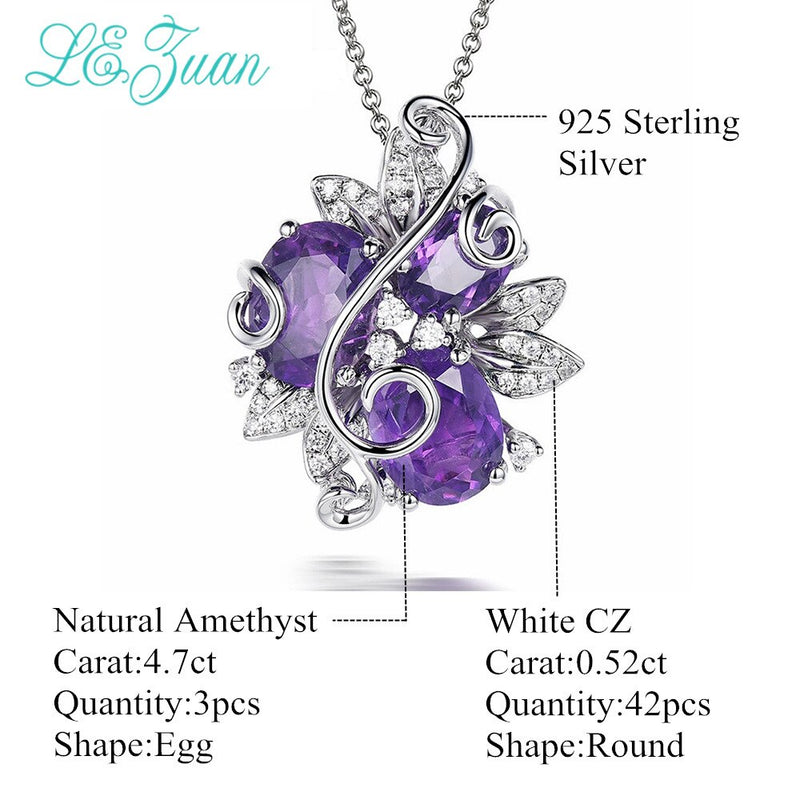 925 Sterling Silver Amethyst and White CZ Pendant Necklace for Women
