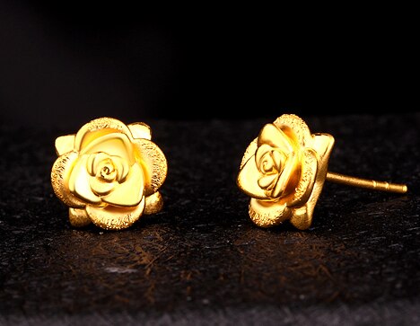 999 Pure Gold 3D Rose Earrings for Women