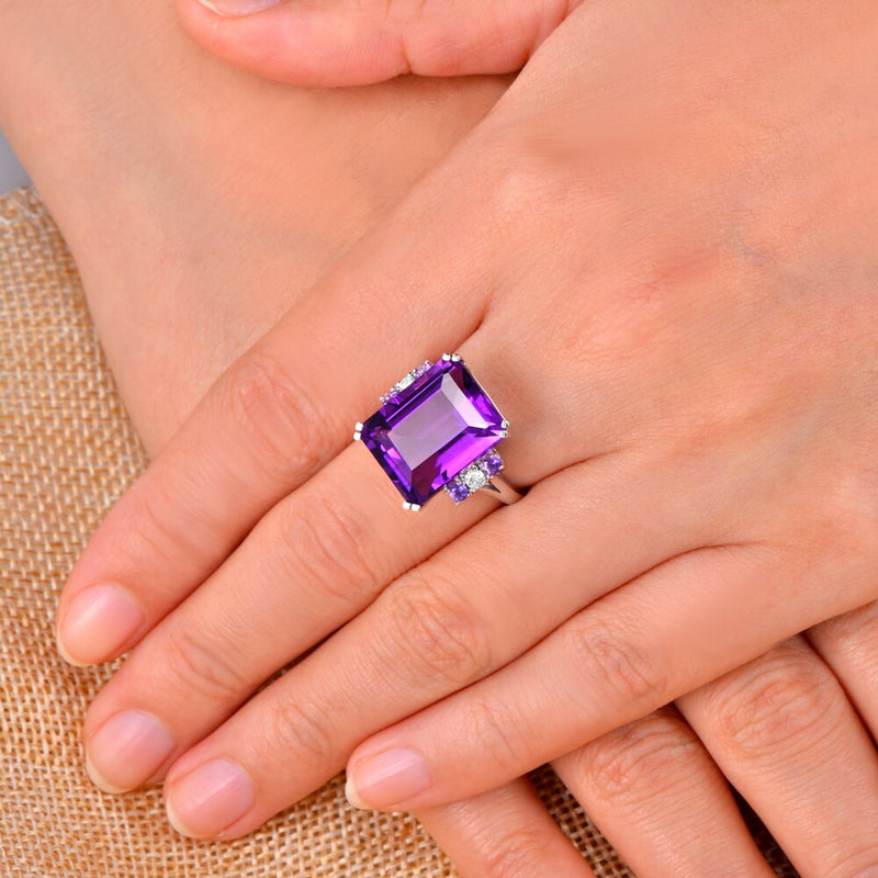 14k White Gold Amethyst and Diamond Ring for Women