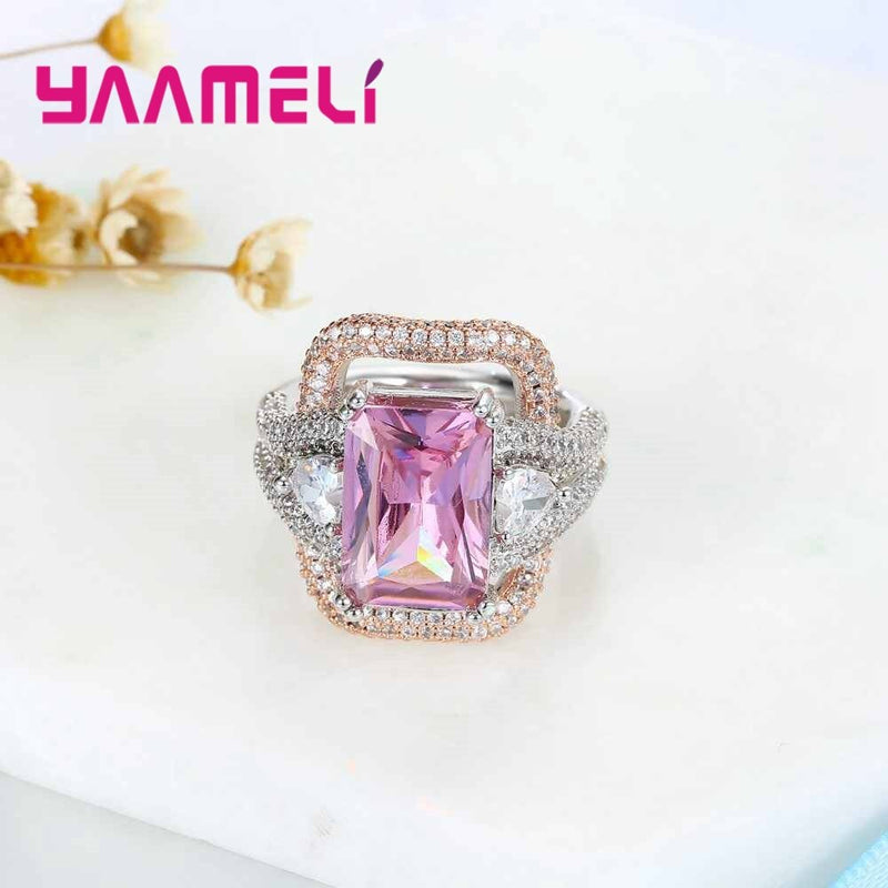 925 Sterling Silver Pink CZ Ring for Women