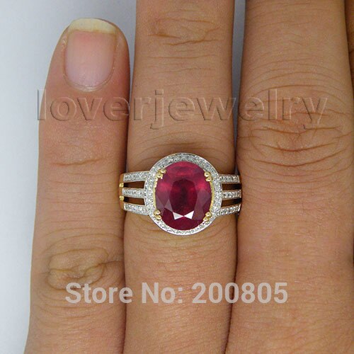 14K Yellow Gold Red Ruby 4.50CTW Diamond Ring for Women