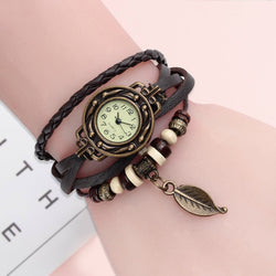 Vintage High-Quality Multicolor Leather Quartz Bracelet Watch for Women