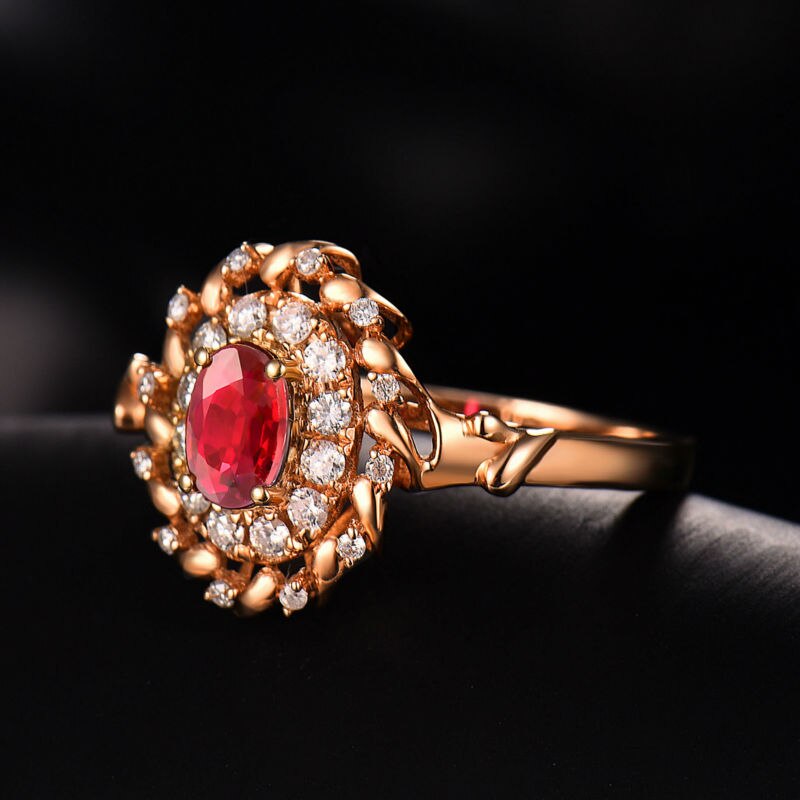 18K Rose Gold Ruby Diamond Ring for Women