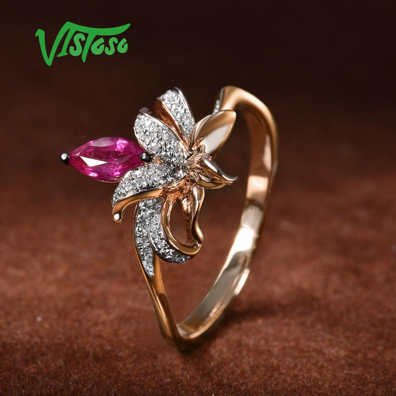 14K Rose Gold Ruby and Diamond Ring for Her