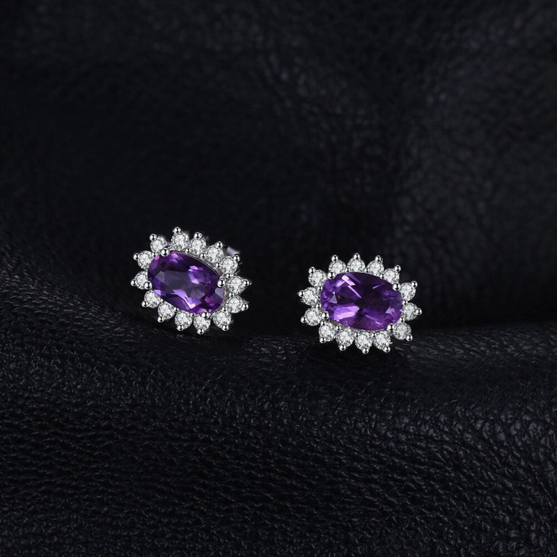 925 Sterling Silver Amethyst Halo Stud Earrings for Woman