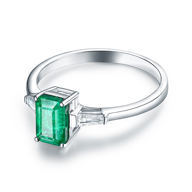 14K White Gold Emerald and Diamond Baguette Ring for Women