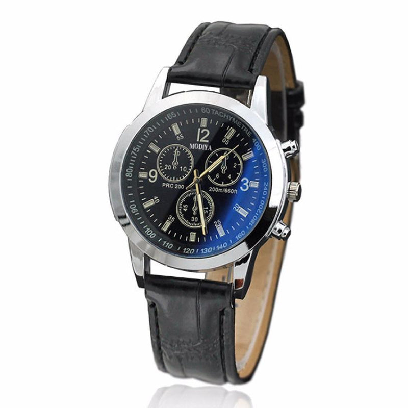 The Latest Mens Watches Fashion Sports Watch Mens Analog Movement Quartz Watch MODIYA Blue Glass Three-eye Gift Watch Clock#F
