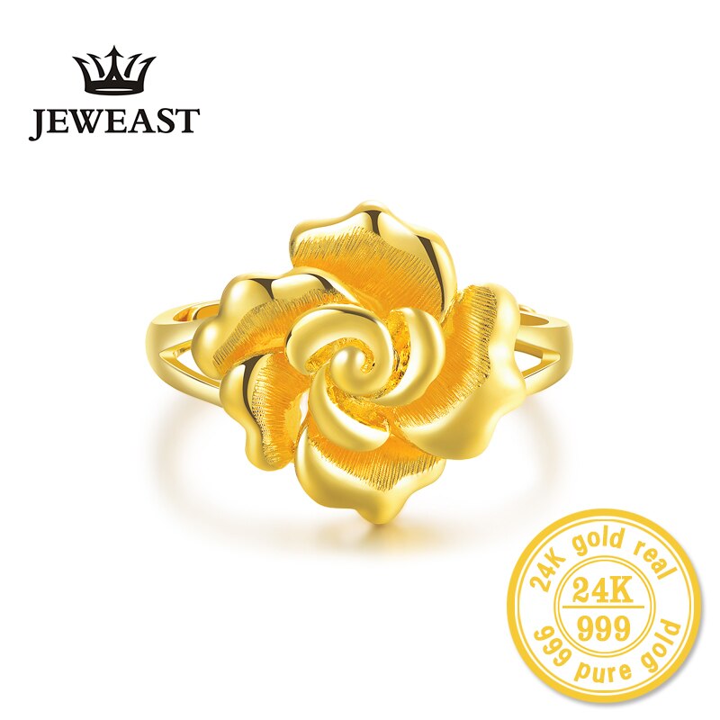 24K Gold Rose Flower Ring for Women