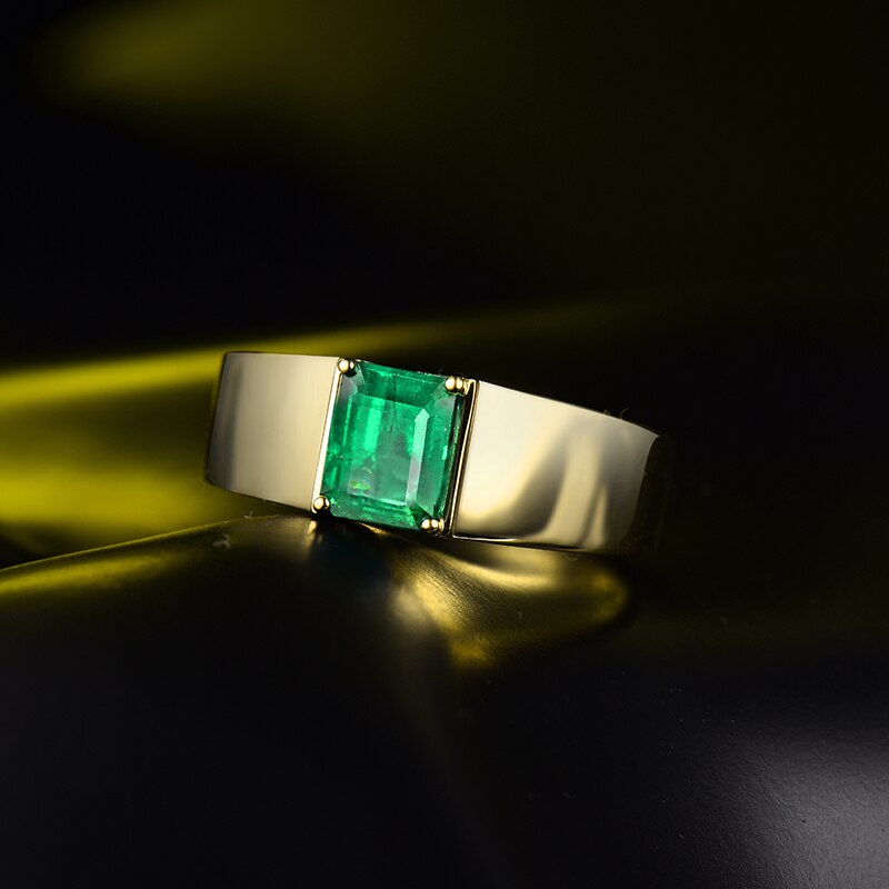 Sterling Silver Colombian Emerald Ring for Men