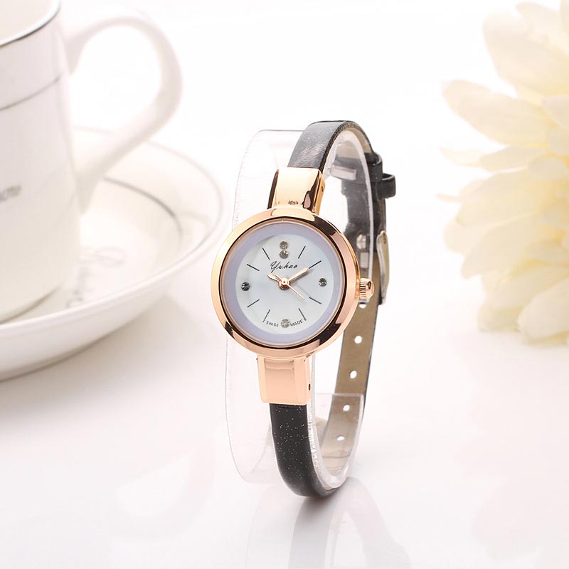 Crystal Zircon Thin Leather Strap Quartz Watch Wristwatches for Women Ladies Girls XRQ88