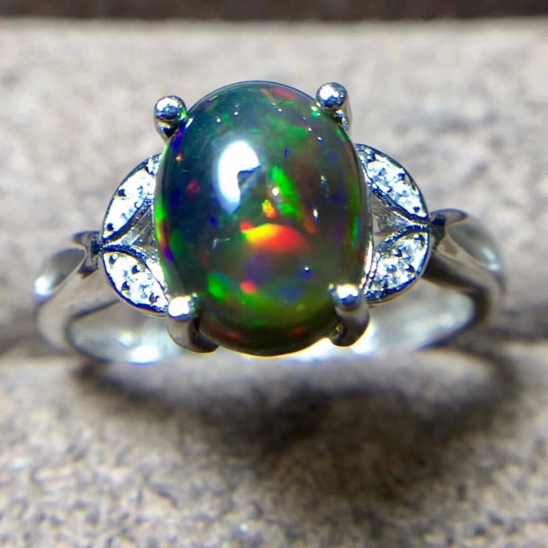 925 Sterling Silver 3 Carat Natural Black Opal Ring
