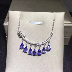 925 Sterling Silver Natural Heart-Shaped BlueTanzanite Necklace