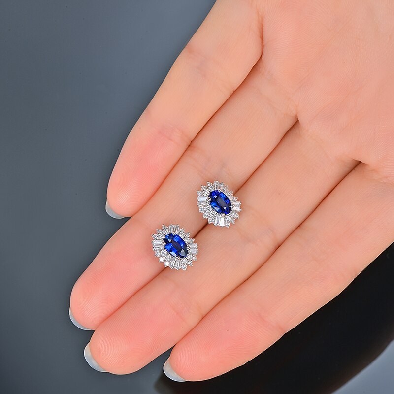 14kt White Gold Blue Sapphire and Diamond Earrings for Women