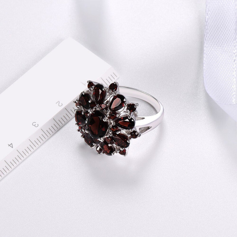 Silver Garnet Ring 925 Jewelry Gemstone 7.54ct Natural Black Garnet Rings for Womens Fine Jewelry Classic Design Christmas Gift